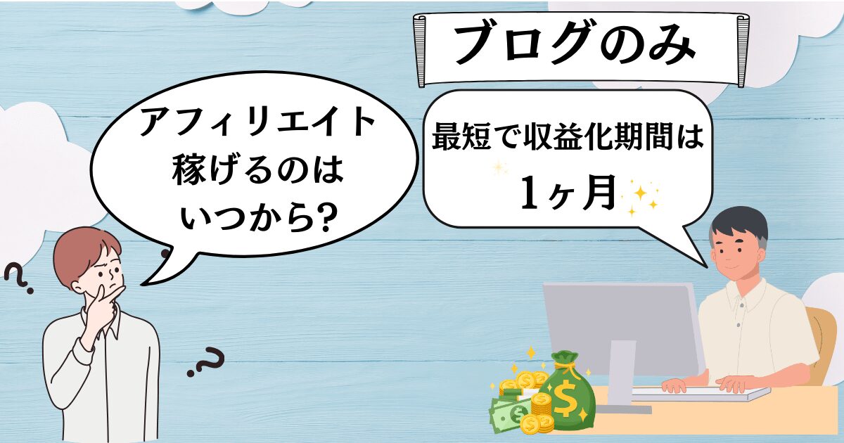 [ブログのみ]アフィリエイト稼げるのはいつから?最短で収益化期間は1ヶ月